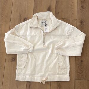 Cream Half-Zip Jean Jacket with Elastic Cuffs